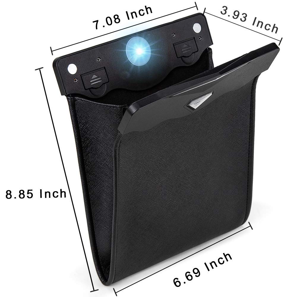 Smart Led Car Trash Can Waterproof Garbage Bag Passenger Side Artificial Leather Storage Pocket Leak Proof Reusable Traveling Po
